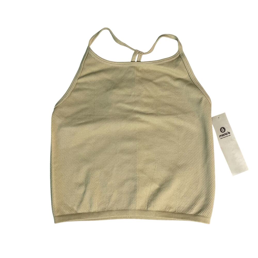 NWT Mono B Cropped Halter Racerback Tank Womens Medium Pale Yellow Summer Layer
